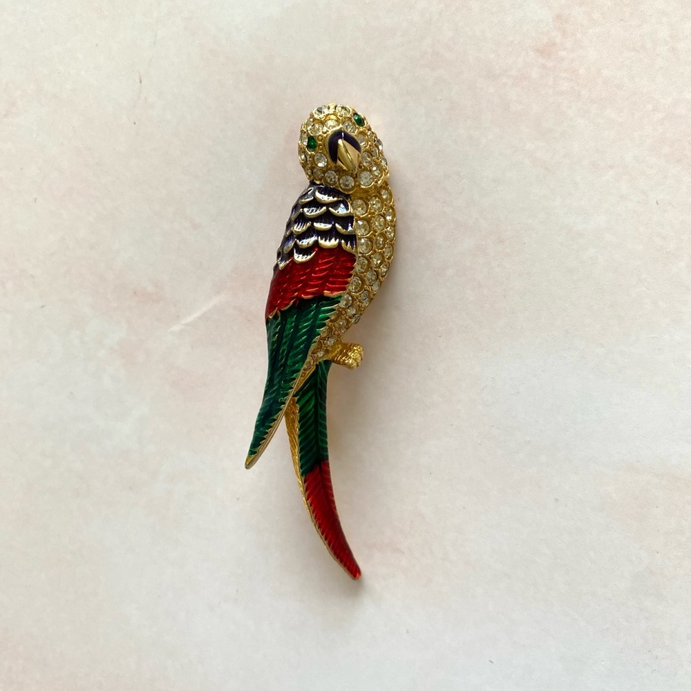 Vintage Rhinestone Parrot Brooch